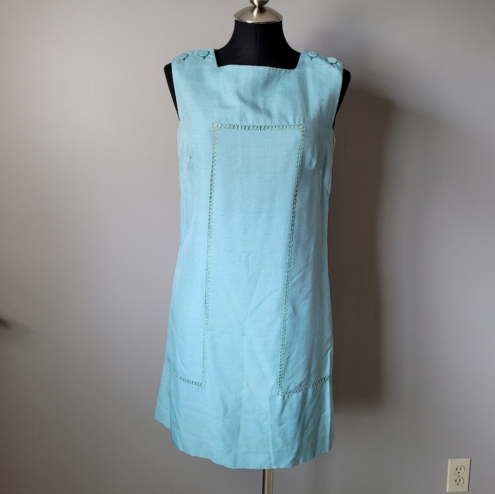 Vintage blue silk shift dress mod mini dress